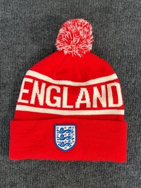 England National Football Team PomPom Beanie - Three Lions Crest Red OSFA
